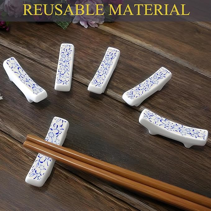 Ceramic Chopsticks Holder Set of 5 Blue and White | Porcelain, Chopstick Rest, Fork Stand Holder