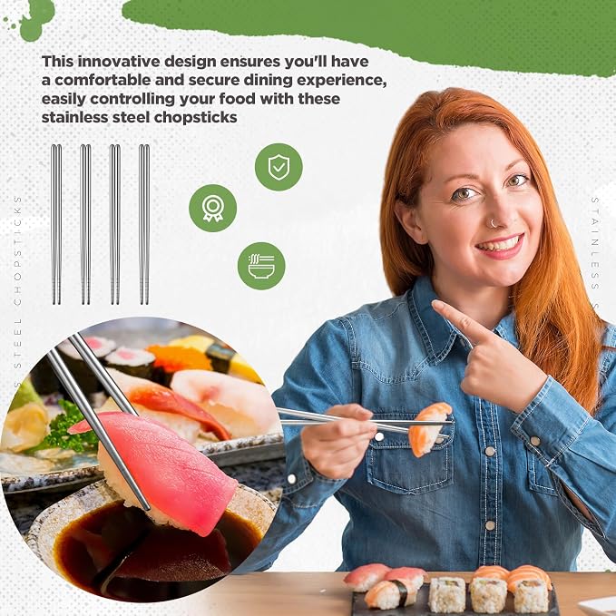 Honeydak 100 Pairs Metal Chopsticks Bulk 8.2 Inch Reusable Stainless Steel Chopsticks Dishwasher Safe Non-slip Lightweight Korean Cutlery Set Individually Wrapped Classic Style for Dinner Restaurant