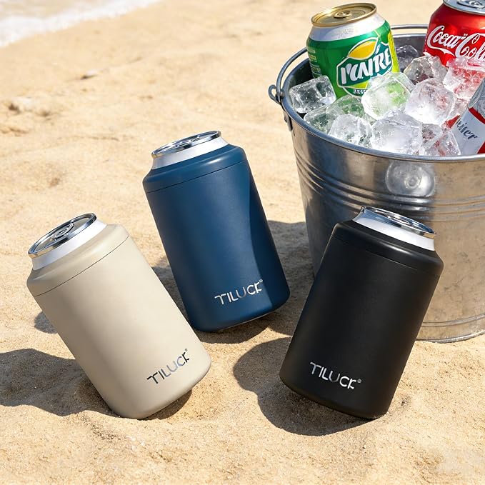 TILUCK Standard Can Cooler, Stainless Steel Insulated Cans, 12 oz | Beer & Hard Seltzer, Doucle-Walled Stainless Steel Insulated Slim Cans, Slim 12 oz