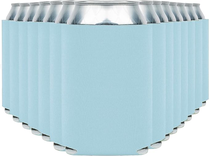 Blank Beer Can Cooler Sleeves (110-Pack) Soft Insulated Beer Can Coolies - HTV Friendly Blank Koolies in Bulk for Beer Cans & Bottles - Coolie Blanks for Vinyl Projects & Wedding Favors (Light Blue)