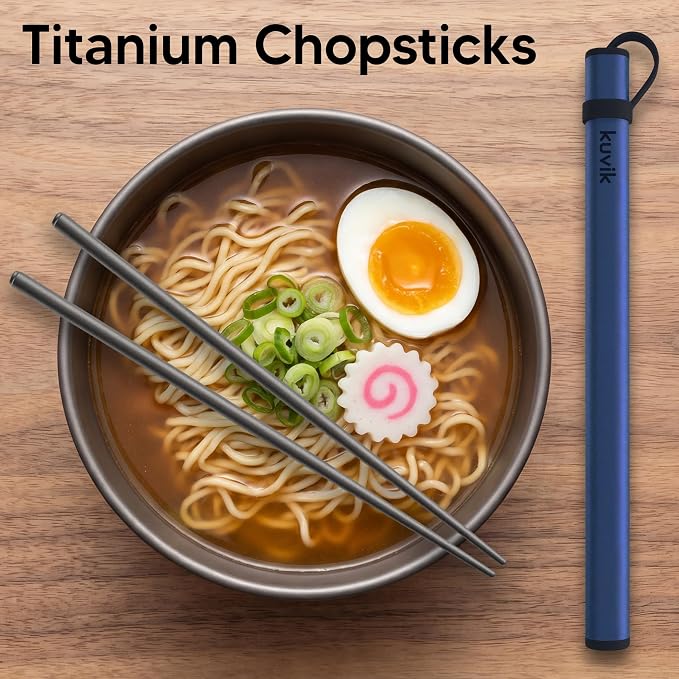 Kuvik Titanium Chopsticks with Nautical Blue Carrying Case