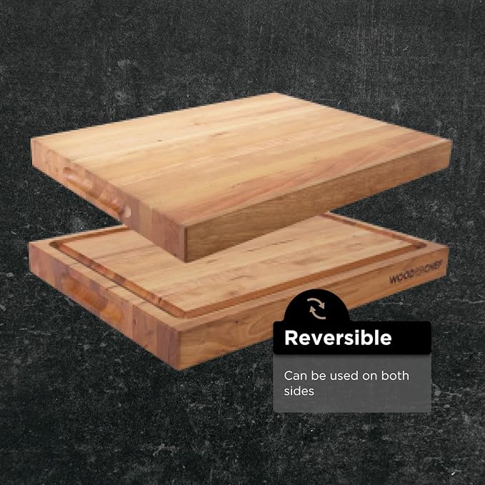 16" Classic Cherry Reversible Cutting Board with Juice Groove | 16-Inch Reversible Cherry Cutting Board with Deep Juice Groove and Side Handles for Chopping, Carving, and Serving
