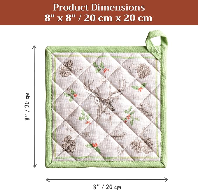 Maison d' Hermine Pot Holders 100% Cotton Potholders (8" x 8", Pack of 2) | Heat Resistant Hot Pads with Loop BBQ Cooking Baking Hotel Kitchen Handling Hot Pans Thanksgiving Christmas - Christmas Dew