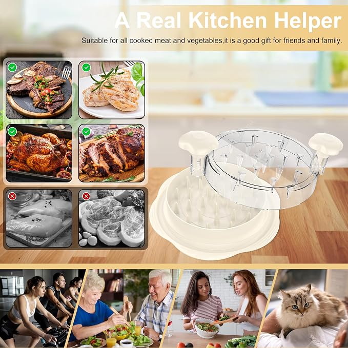 Chicken Shredder Tool Twist Large Meat Shredder with Brush&Fork, Beige | Visible Chicken Breast Shredder, Strong Anti-Slip Strip, Ergonomic Handle, BPA Free, Kitchen Gadgets for Pork Beef Chicken