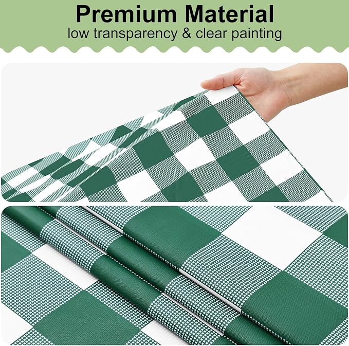 6 Packs Buffalo Disposable Table Cloth, 54 x 108 Inch Waterproof Plastic Tablecloth, Rectangle Hunter Green and White Checkered Table Covers for Picnic, Birthday, Party, Back to School