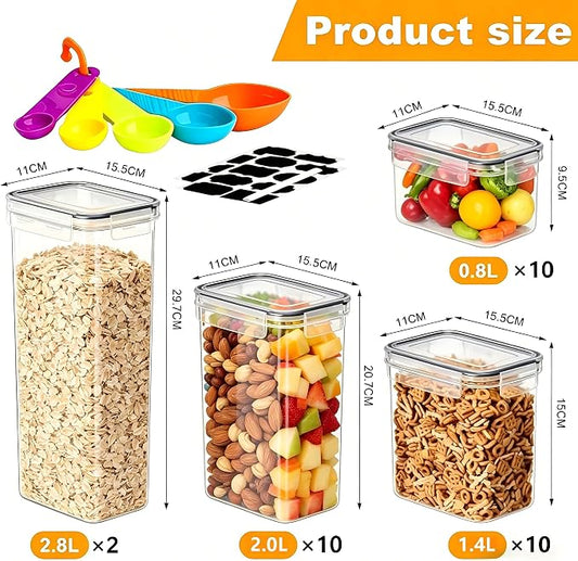 32pcs Airtight Containers, Clear Stackable Dry Food Storage | 32pk clear airtight containers with tight lids keep dry food fresh. Safe plastic, stackable for pantry kitchen storage