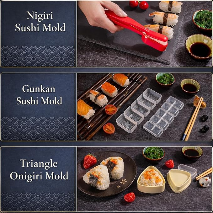 FUNGYAND Sushi Making Kit, 27-in-1 Complete Sushi Set | with Bazooka Roller, Nigiri & Musubi Presses, Bamboo Mats, Knife, Cutting Mold, Ceramic Dishes