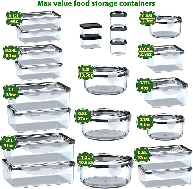 RockBerry 44 Pcs Food Storage Containers with Lids Airtight | Plastic Meal Prep Container for Pantry Kitchen Organization, Microwave,Dishwasher, Freezer Safe -100% Leak Proof