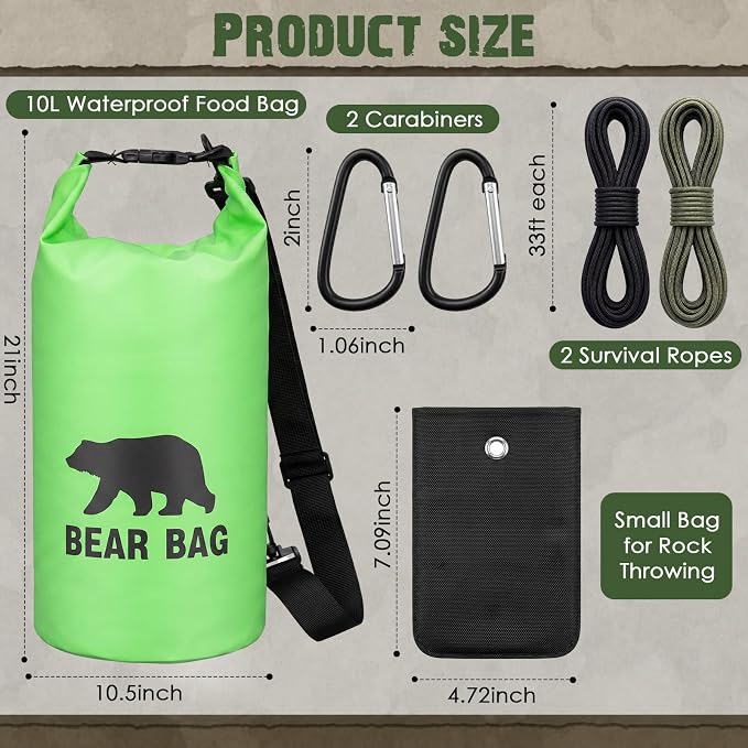 Foilswirl 1 Set Bear Food Bag for Camping Ultralight Food Hanging System Includes Waterproof Bear Bag, Nylon Ropes, Hooks for Camping Backpacking