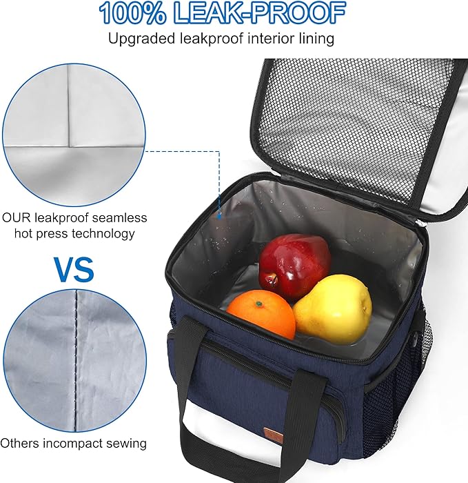 Lunch Bags for Women/Men, Insulated Lunch Bag for Work Office Picnic - Lunch Cooler Bag Leakproof Lunch Box with Adjustable Shoulder Strap - Dark Blue