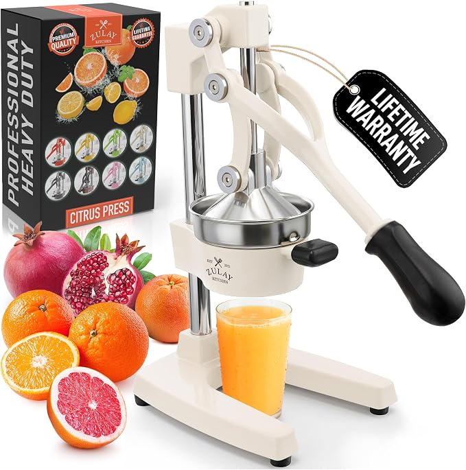 Zulay Kitchen Cast Iron Juicer - Heavy Duty Manual Juicer with Detachable Strainers for Easy Cleaning, Orange Juice Press for Citrus Fruits, Perfect for Bartenders, Juice Lovers & Health Enthusiasts