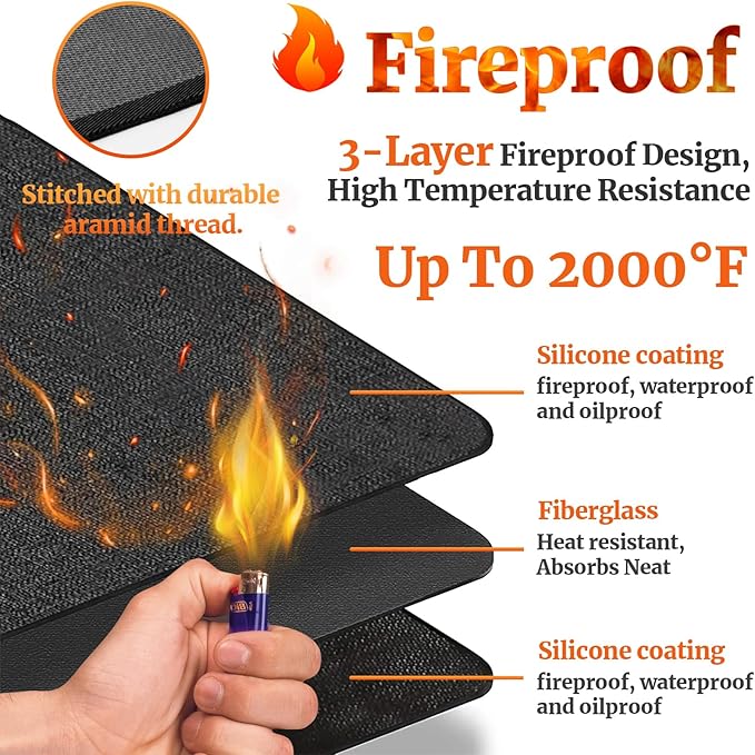 76 ×48 inches Under Grill Mat for Outdoor Grill/ Fireproof Grill Pad for Fire Pit, Double-Sided Indoor Fireplace Mat Fire Pit Mat, Oil-Proof Waterproof BBQ Mat Pads Protector for Deck Patio Gas Grills