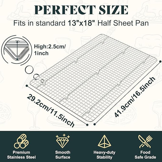 Cooling Racks for Cooking and Baking - 11.5"x16.5" Oven Safe Premium Stainless Steel Heavy Duty Baking Rack Tight-Wire, Fits Half Sheet Pan for Roasting & Grilling & Cooking - Set of 2