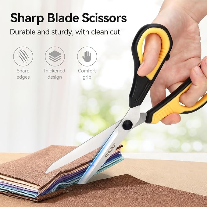 QMVESS 8.5" Scissors All Purpose 3 Pack Heavy Duty for Office School Fabric | Ultra Sharp 2.5mm Thick Stainless Blade, Ergonomic Comfort Grip, Left & Right Handed Classroom Must-Have Cutting General Use