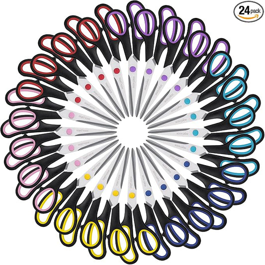24PCS 8" Scissors,Sharp Stainless Steel All Purpose in Office School Crafts | Right/Left Handed, Comfort Grip Scissors for Office Desk Accessories Sewing Fabric Home Craft School Teacher/Class Supplies