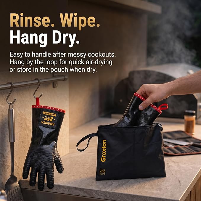 PRO BBQ Gloves, Black Neoprene, 14-Inch, Heat Resistant up to 932°F, Waterproof with Cotton Lining, America 250th Anniversary Edition, Includes Storage Bag (Roomy Fit-14INCH-932℉-PRO)