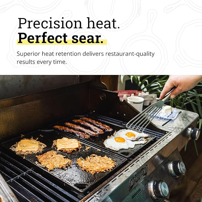 Lodge Reversible Cast Iron Grill/Griddle Pan 16.75 x 9.5 - Pre-Seasoned Dual-Sided Double Burner for BBQ, Eggs, Pancakes, Burgers - PFAS Free Cookware - Flat Top Plate for Oven, Grill, & Campfire