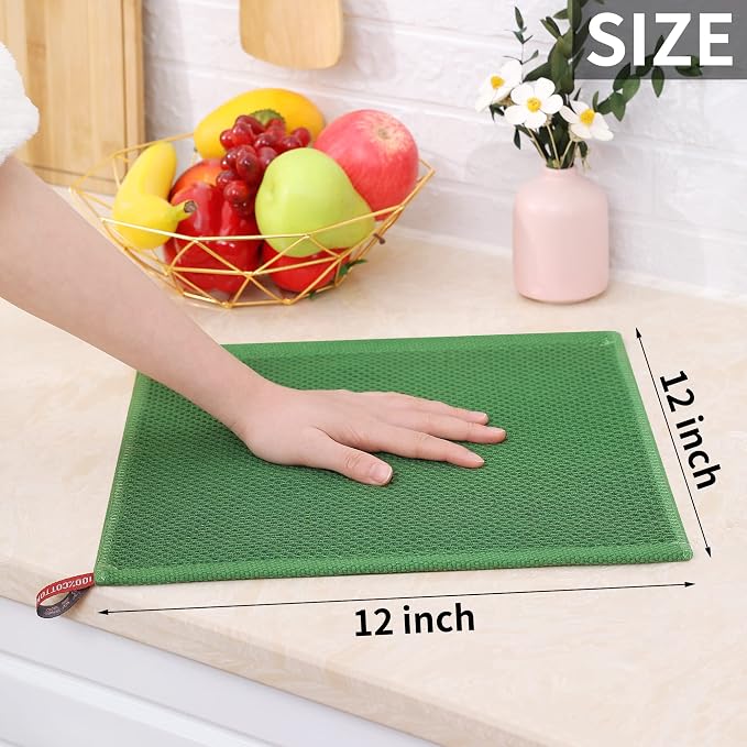 Homaxy 100% Cotton Waffle Weave Kitchen Dish Cloths, 7-Pack, Grass Green | 12 x 12 Inches, Ultra Soft Absorbent Dish Towels, Quick Drying Dish Rags with Hanging Loop
