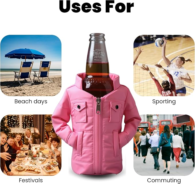Gadgetime USA - 12oz Insulated Can Cooler Jacket (pink) - Beverage Holder with Detachable Strap - Beer/Soda Carrier - Can Holder with Shoulder Strap - Insulated Sleeve, Funny Gift for Friends & Family