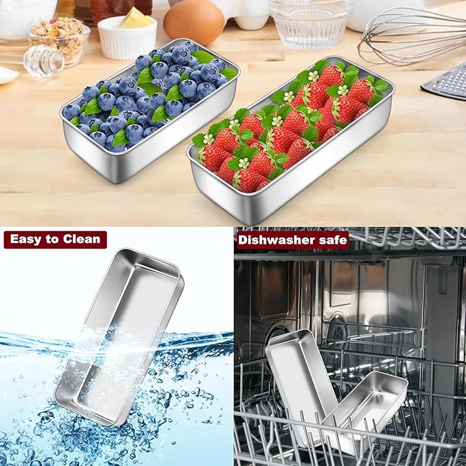 LIANYU Stainless Steel Loaf Pans Set of 4 for Baking Bread, 1 Large (12x5 Inch) & 3 Medium (9x5 Inch) Bread Pans, Ideal for Lasagna, Meat, Cake, Brownies, Durable & Non Toxic, Oven & Dishwasher Safe