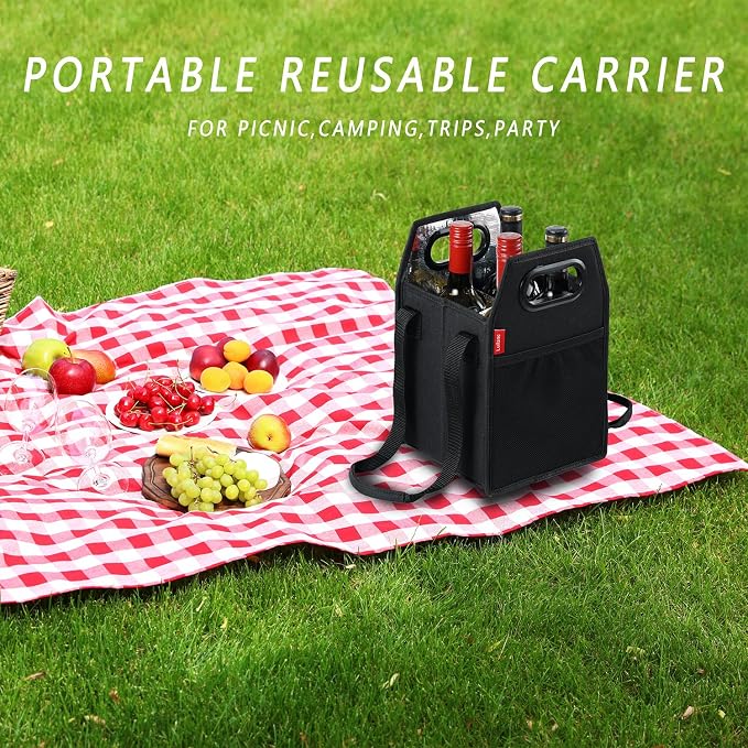 Collapsible 4 Bottle Storage Box Reusable Portable Wine Carrier Case for Tote Bag, Moving, Vacation, Bottle Caddy, Grocery Shopping, Wine Tasting Accessory