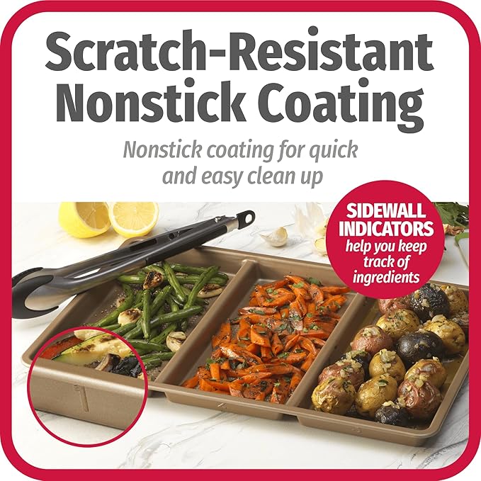 GoodCook 11” x 17” Non-Stick Divided Sheet Pan – 3-in-1 Textured Cooking Pan, Baking Dish, Scratch-Resistant Carbon Steel Oven Pan for Meal Prepping & Sheet Pan Dinners