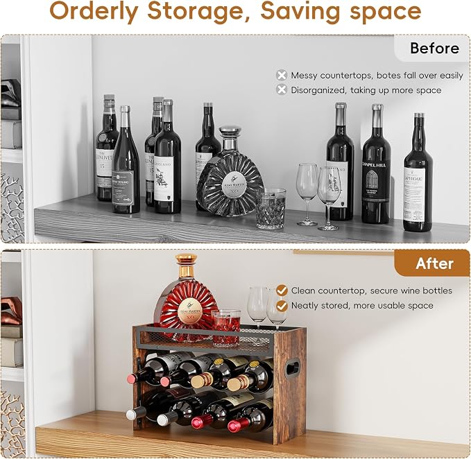 KLM 2-Tier Wine Rack, can Hold 8 Bottles.Suitable for Home Kitchens, Restaurants, Food Pantries, cabinets, and Bars.