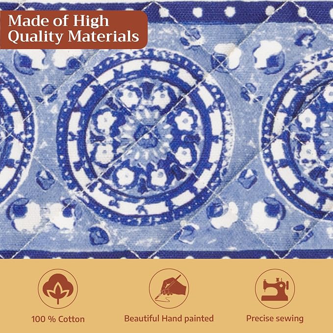 Maison d' Hermine Pot Holders 100% Cotton Potholders (8" x 8", Pack of 1) | Heat Resistant Hot Pads with Loop BBQ Cooking Baking Farmhouse Kitchen Handling Hot Pans Spring Summer - Melodie Bleue