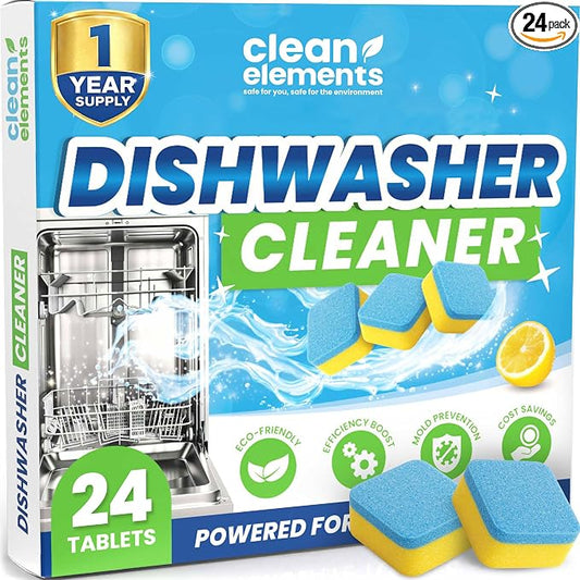 Dishwasher Cleaner Tablets & Deodorizer – 24 Pack (12 Month Supply) Deep Cleaning Descaler Pods, Removes Limescale, Hard Water, Calcium, Grease & Odor, Septic Safe Heavy Duty for Dish Washer