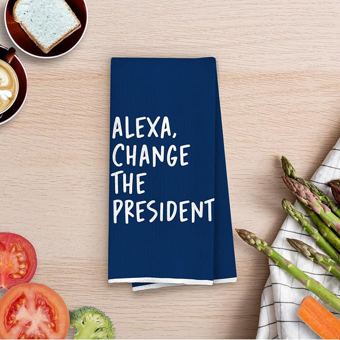 Funny Political Kitchen Towels - Change The President Waffle Weave Dish Towels, Funny Kitchen Bathroom Decor, House Warming Gifts, Changing Towel, 16×24 Inches- Blue