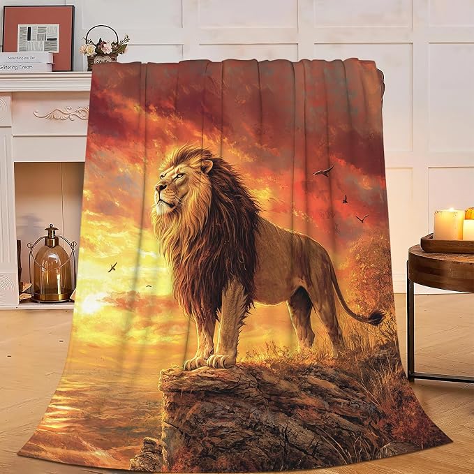 Lion Blanket Soft Cozy Lion Fleece Throw Blanket Warm Lightweight Animal Flannel Plush Bedding Stuff Decor Blankets Gifts for Lover Girls Boys Kids Women Adults Bed Travel 60"x80"