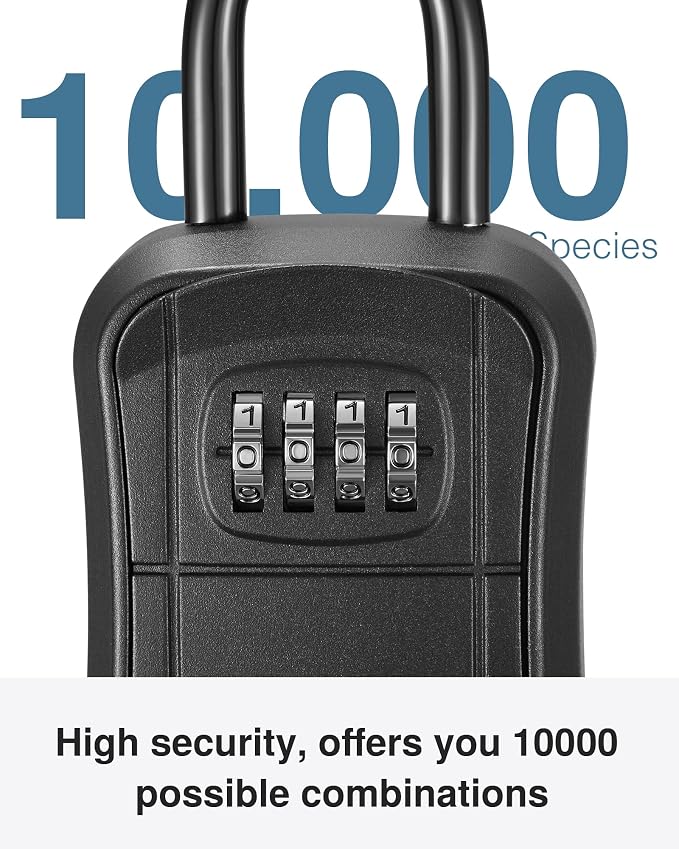 Puroma Key Lock Box Outdoor 4 Digit Code Combination Lockbox House, 4 Black | For Contractors Guest Realtor Storage Keys, Portable, Home Wall Mount, Resettable, Combination, Weatherproof, High-capacity