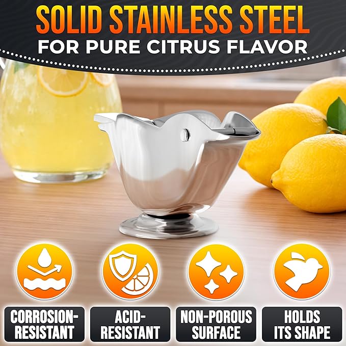 Bird Lemon Squeezer with Pour Spout, Tiny Stainless Steel Slice Press | Cute Citrus Wedge Juicer for Limes, Mess-Free, Dishwasher Safe, a Mini Travel Size for Tea Service, Seafood, and Cocktails
