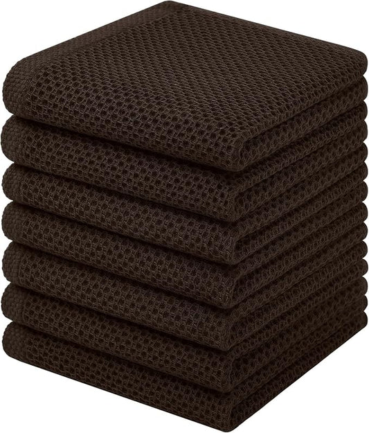 Homaxy 100% Cotton Waffle Weave Kitchen Dish Cloths, 7-Pack, Dark Brown | 12 x 12 Inches, Ultra Soft Absorbent Dish Towels, Quick Drying Dish Rags with Hanging Loop