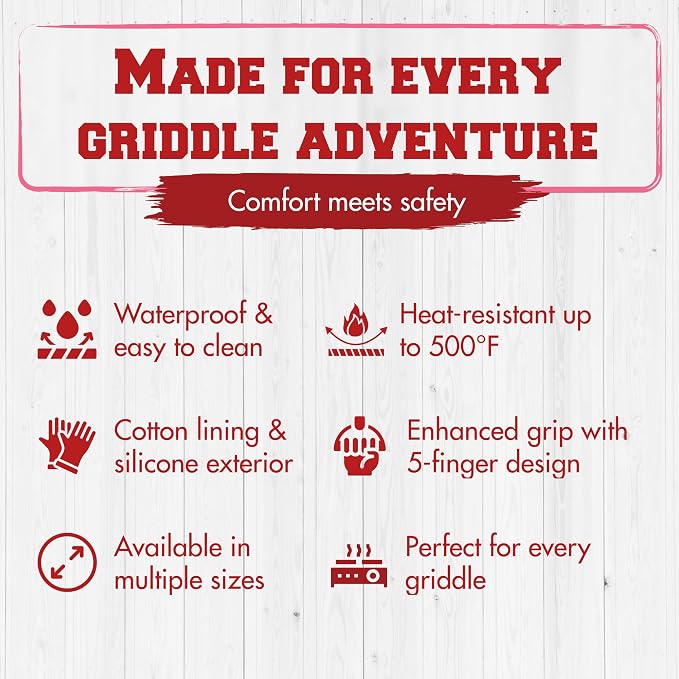KITCHEN PERFECTION Silicone Griddle Grill Gloves Heat Resistant Oven Mitts | Waterproof, 5-Finger Design For A Better Grip, Best Griddle Grilling Accessories, Compatible with Blackstone, Weber & More