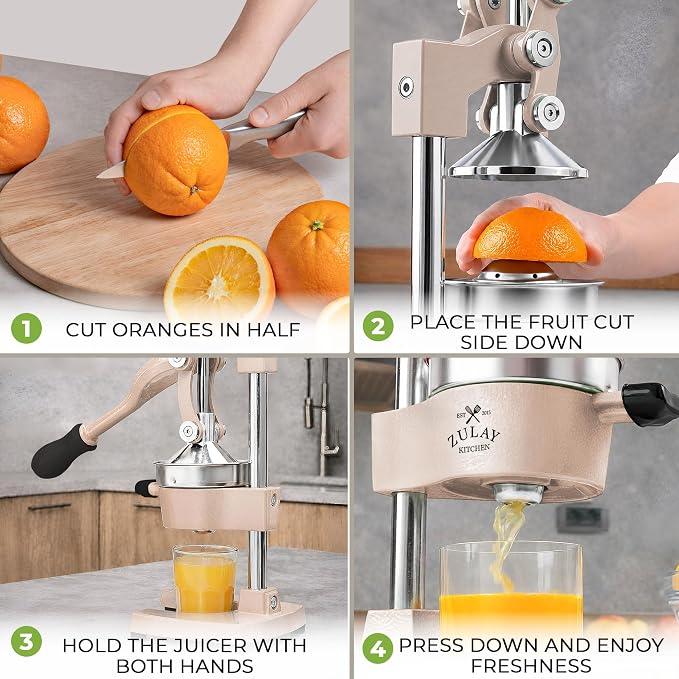 Zulay Kitchen Cast Iron Juicer - Heavy Duty Manual Juicer with Detachable Strainers for Easy Cleaning, Orange Juice Press for Citrus Fruits, Perfect for Bartenders, Juice Lovers & Health Enthusiasts