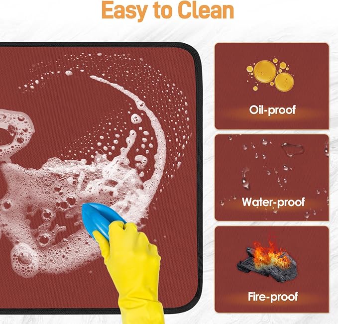 Heat Resistant Mats for Countertop fits Tabletop Grill, 36x24x0.04in, Red | 1022℉ Fireproof grill mat for countertop/table protection, fits gas/charcoal grills, pizza ovens, fits Blackstone & Ninja