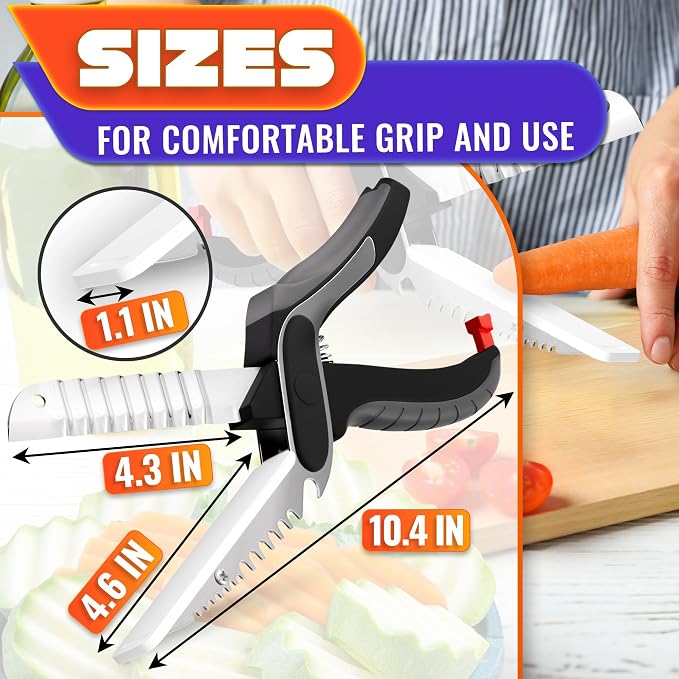 7-in-1 Cutting Board Scissors for Food with Ribbed Blades & Chopping Board | Heavy Duty Vegetable Scissors Food Cutter, Spring Assist, Safety Lock, Dishwasher Safe, Suitable for Meat & Vegetables