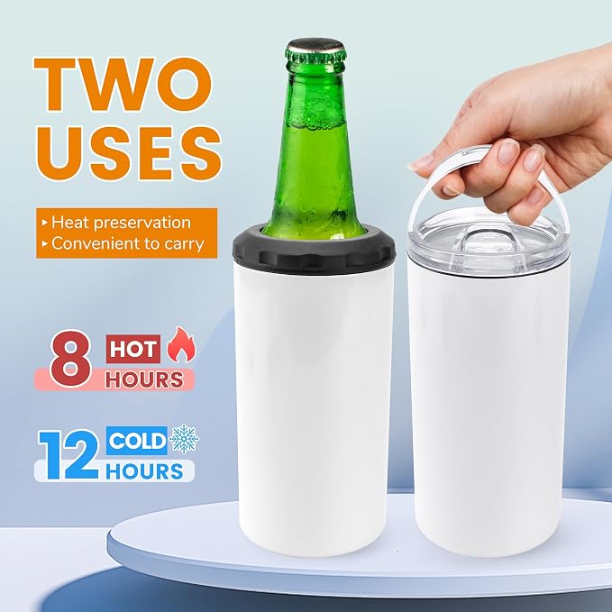 Joyclub 4 Pack 16oz Sublimation Beer Can Cooler Blanks 4 in 1 Stainless Steel Cups Double Wall Insulated Tumblers with Splashproof Lid, Non-slip Silicone Base