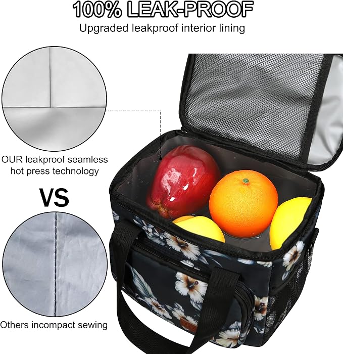 Lunch Bags for Women/Men, Insulated Lunch Bag for Work Office Picnic - Lunch Cooler Bag Leakproof Lunch Box with Adjustable Shoulder Strap - Hibiscus