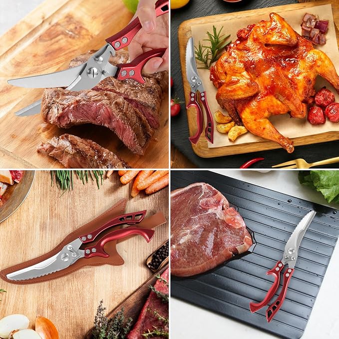 Heavy Duty Kitchen Shears by ANDONG, Kitchen Scissors,Stainless Steel Poultry Shears Heavy Duty Professional, Red