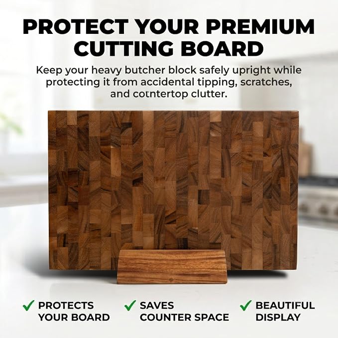 SHUMARU 2-Inch Thick Cutting Board Holder – Solid Hardwood Stand for Premium Butcher Blocks – Perfect Fit for Heavy 2" Thick Boards – Anti-Tip Countertop Organizer Holds Two 1" Boards