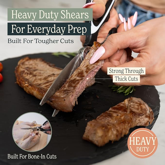 Heavy Duty Kitchen Shears With Sharpener - Lifetime Replacement Warranty* - Multipurpose Stainless Steel Scissors for Food - Sharp Food-Grade Kitchen Scissor for Meat, Seafood, Poultry - 4 Piece Set