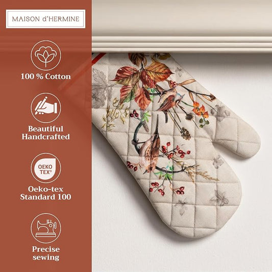 Maison d'Hermine Oven Gloves 100% Cotton Oven Mitt (7" x 13", Pack of 1) | With Loop Heat Resistant BBQ Cooking Gloves Baking Kitchen Handling Hot Pans Thanksgiving Christmas - Recolte