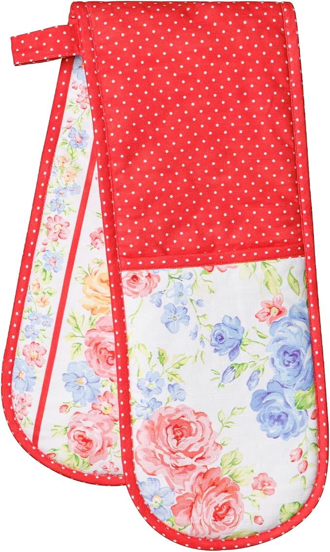 Maison d' Hermine Double Oven Mitts 100% Cotton Double Oven Glove (7"x35") | Heat Resistant BBQ Cooking Gloves with Loop Baking Grilling Kitchen Hotel Home Farmhouse Spring Summer - Vintage Floral