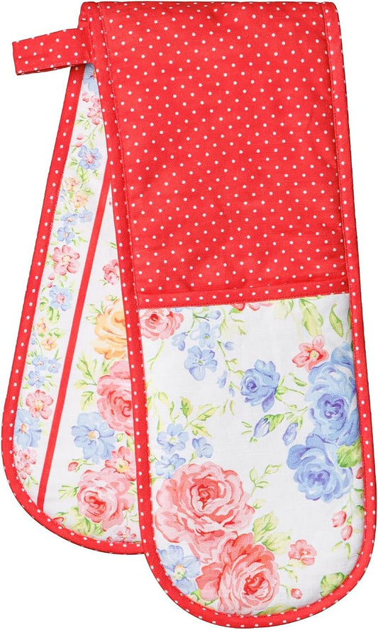 Maison d' Hermine Double Oven Mitts 100% Cotton Double Oven Glove (7"x35") | Heat Resistant BBQ Cooking Gloves with Loop Baking Grilling Kitchen Hotel Home Farmhouse Spring Summer - Vintage Floral