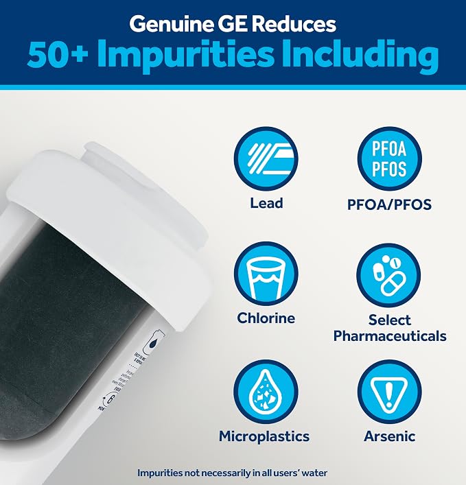 GE MWF Refrigerator Water Filter, Genuine Replacement Filter, Certified to Reduce Lead, Sulfur, and 50+ Other Impurities, Replace Every 6 Months for Best Results, Pack of 1