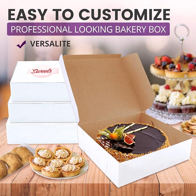 Fit Meal Prep [25 Pack] Pastry Boxes 9x9x3 White Bakery Box for Cookies, Compostable Kraft Paper Cardboard for Baked Goods Packaging, Cake, Food, Donut, Cupcake, Candy, Bread, Bridesmaid Gift Box