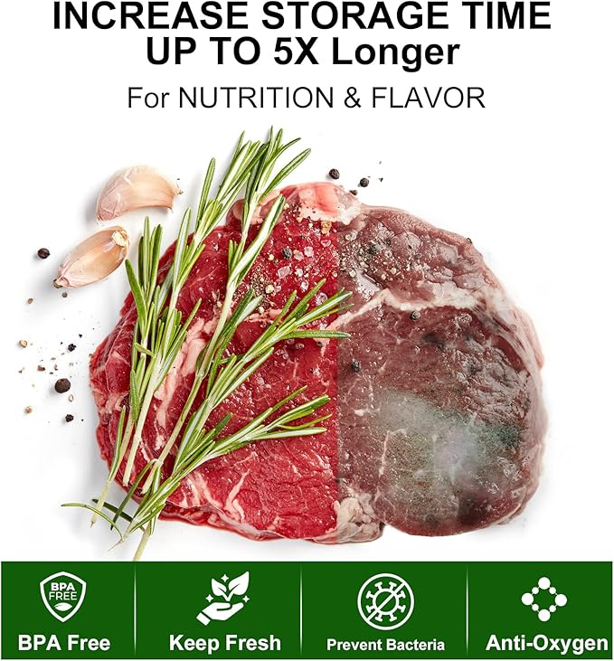 600 Vacuum Sealer Bags For Food 8x12 Inch, BPA Free Quart Freezer Sealed Bags, Compatible with All Heat Vacuum Sealers Machine, Heavy Duty, Great for vac storage, Meal Prep or Sous Vide