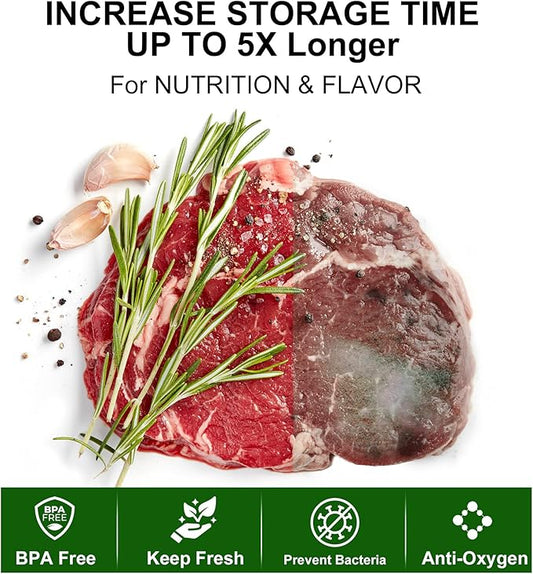 600 Vacuum Sealer Bags For Food 8x12 Inch, BPA Free Quart Freezer Sealed Bags, Compatible with All Heat Vacuum Sealers Machine, Heavy Duty, Great for vac storage, Meal Prep or Sous Vide